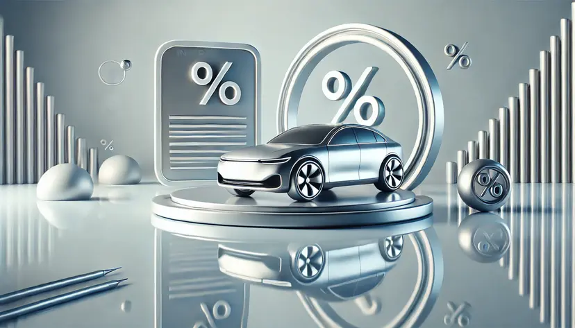 Bil med symboler för ränta och avtal i futuristisk miljö