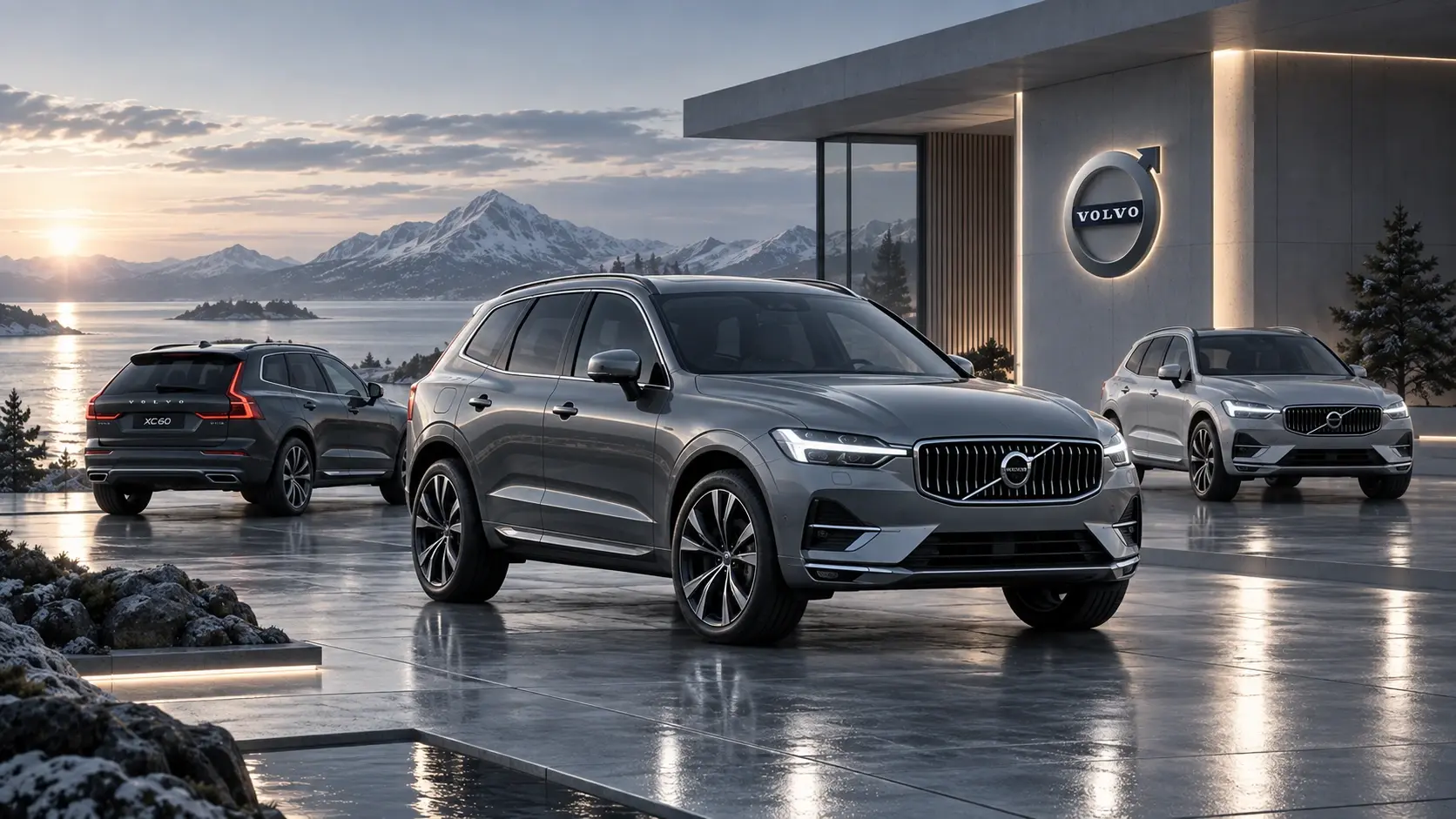 Tre Volvo XC60 i nordisk miljö