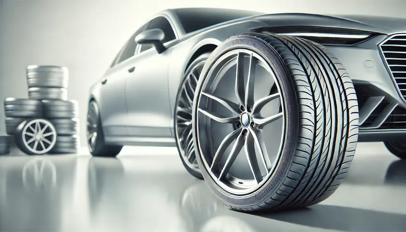 Nya bildäck i närbild som illustrerar däckkostnad